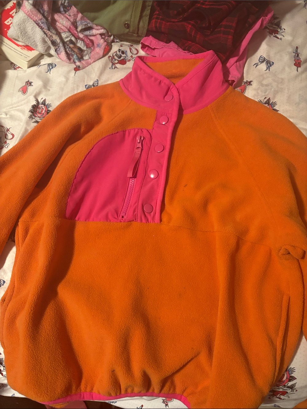 Women’s Orange & Pink Fleece Pullover Jacket